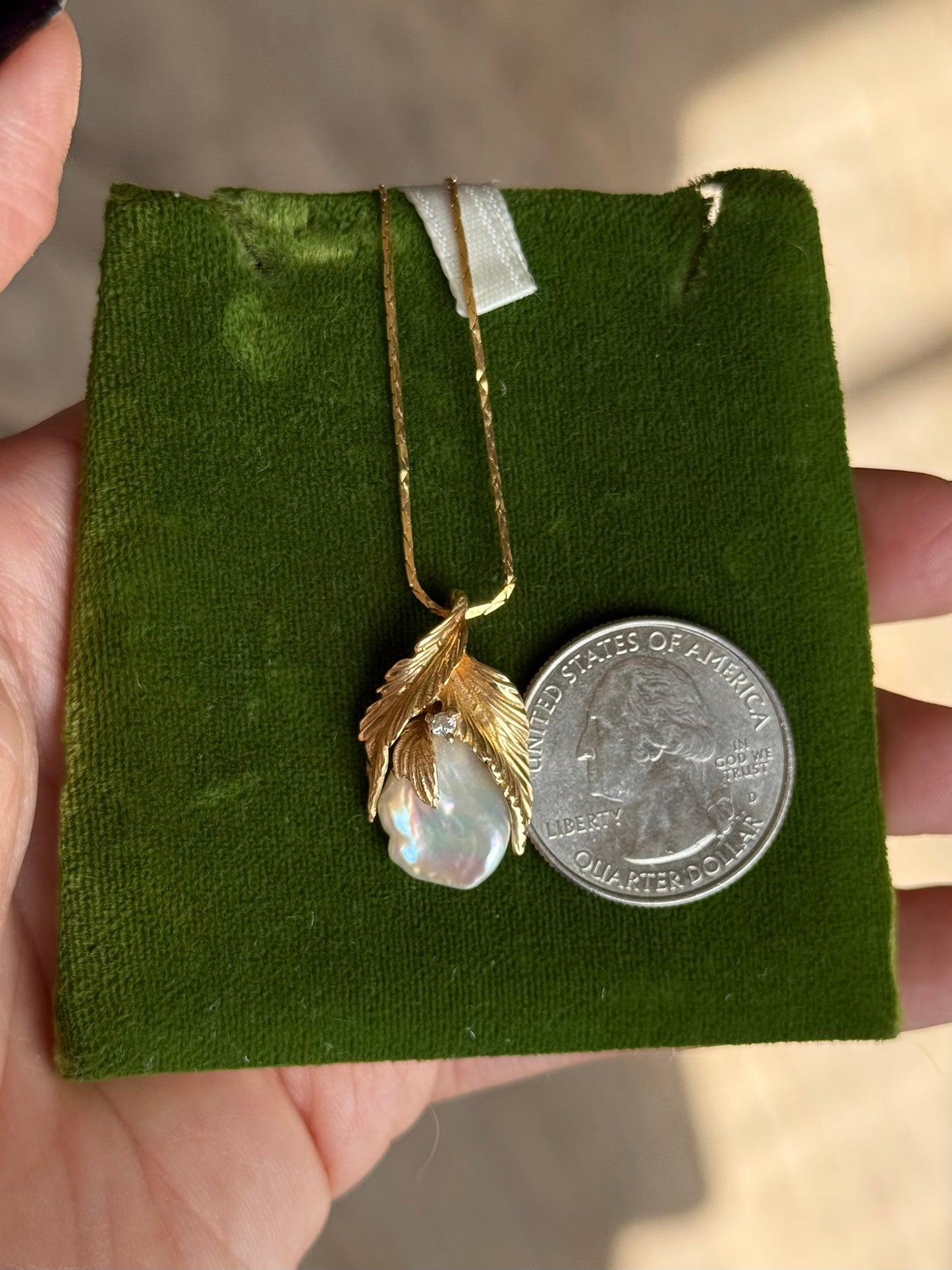 Pretty 14k Gold Baroque & Diamond Accented Leaf Motif Pendant (NO CHAIN)