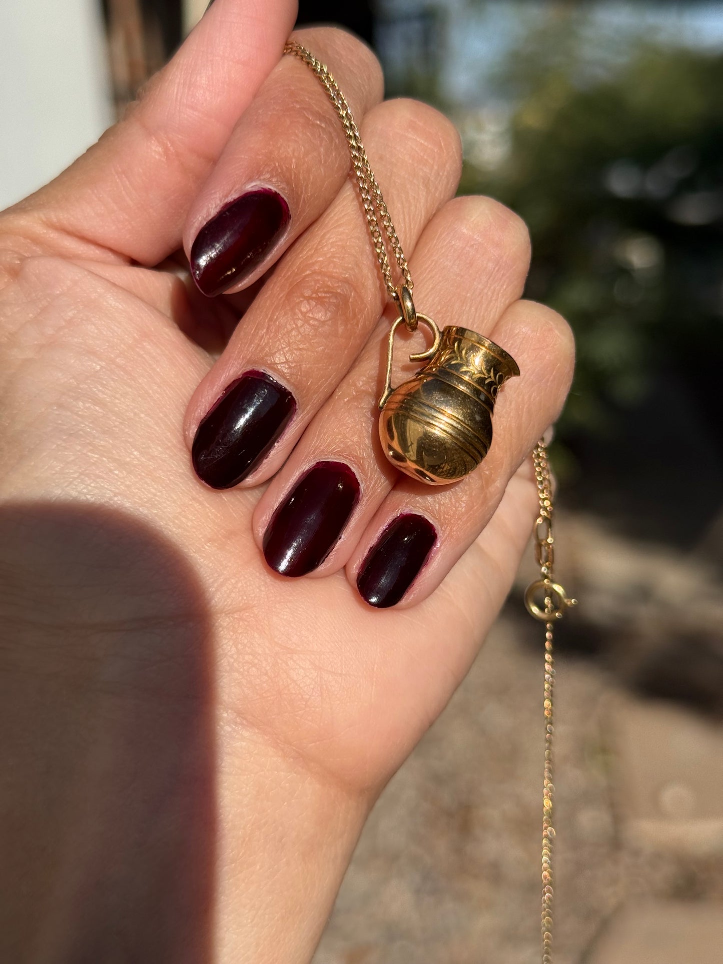 Adorable 18k Gold Floral Carved Vintage Pitcher Charm (NO CHAIN)