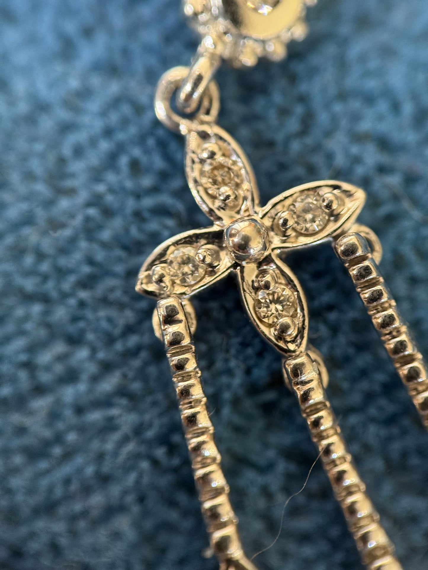 14k White Gold Diamond “Trident” Dangle Earrings