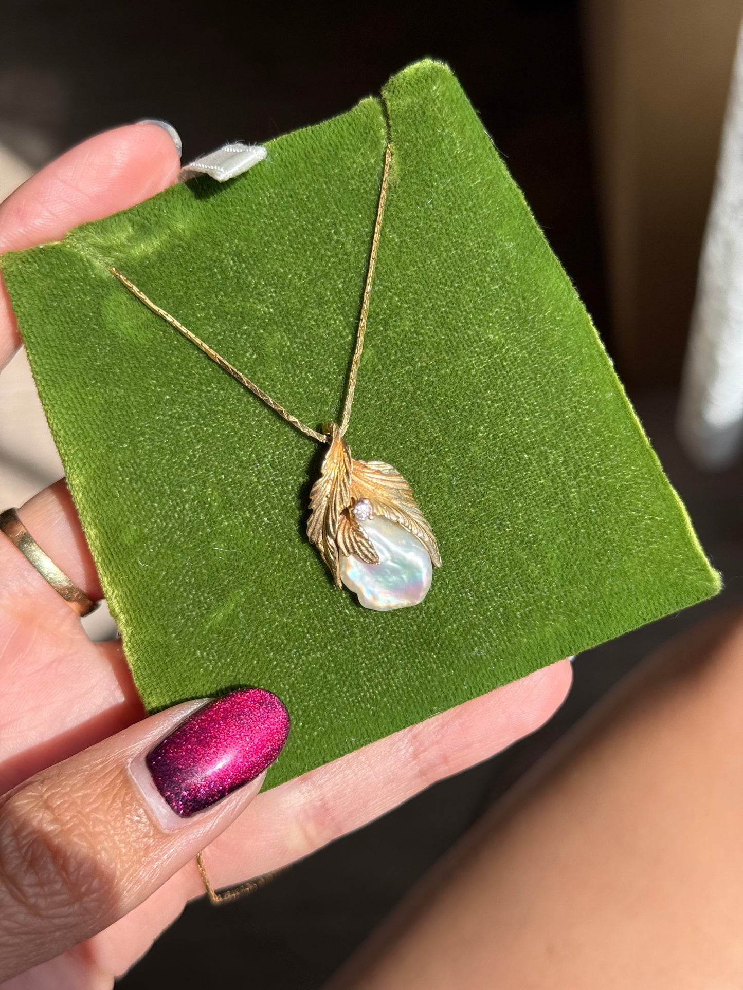 Pretty 14k Gold Baroque & Diamond Accented Leaf Motif Pendant (NO CHAIN)