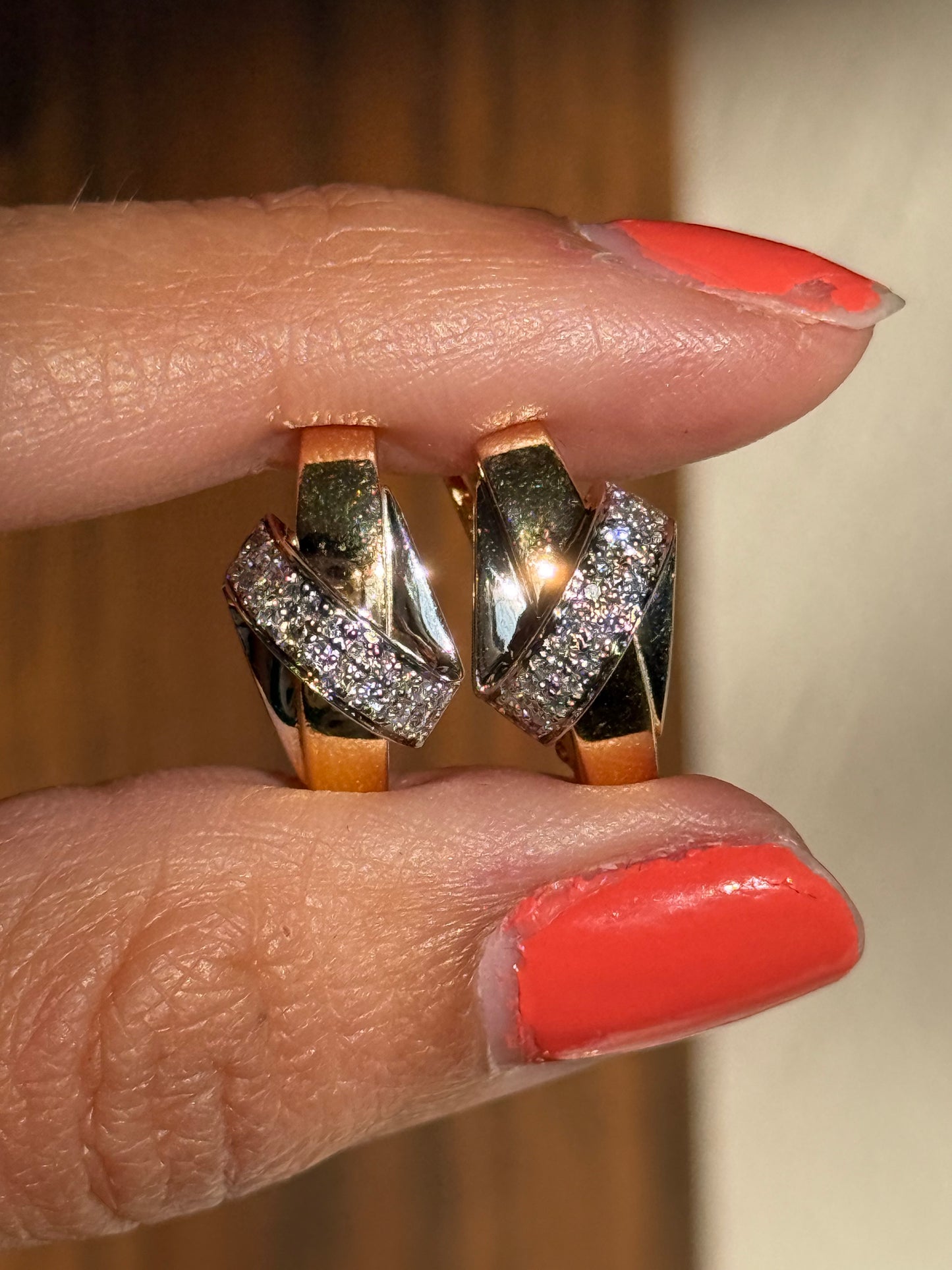 Beautiful 14k Two Toned Diamond Earrings