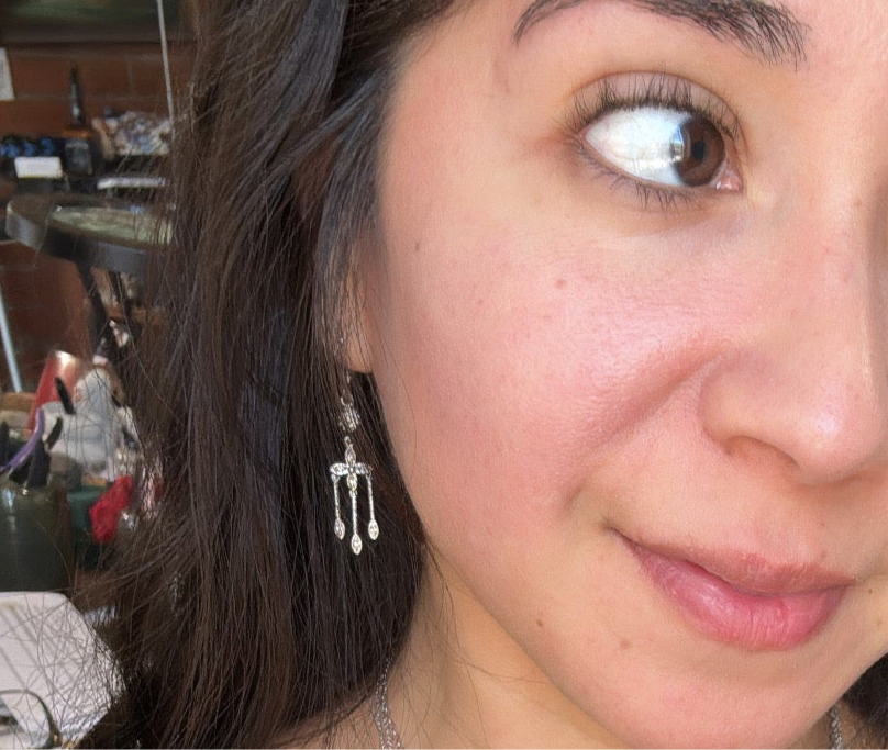 14k White Gold Diamond “Trident” Dangle Earrings