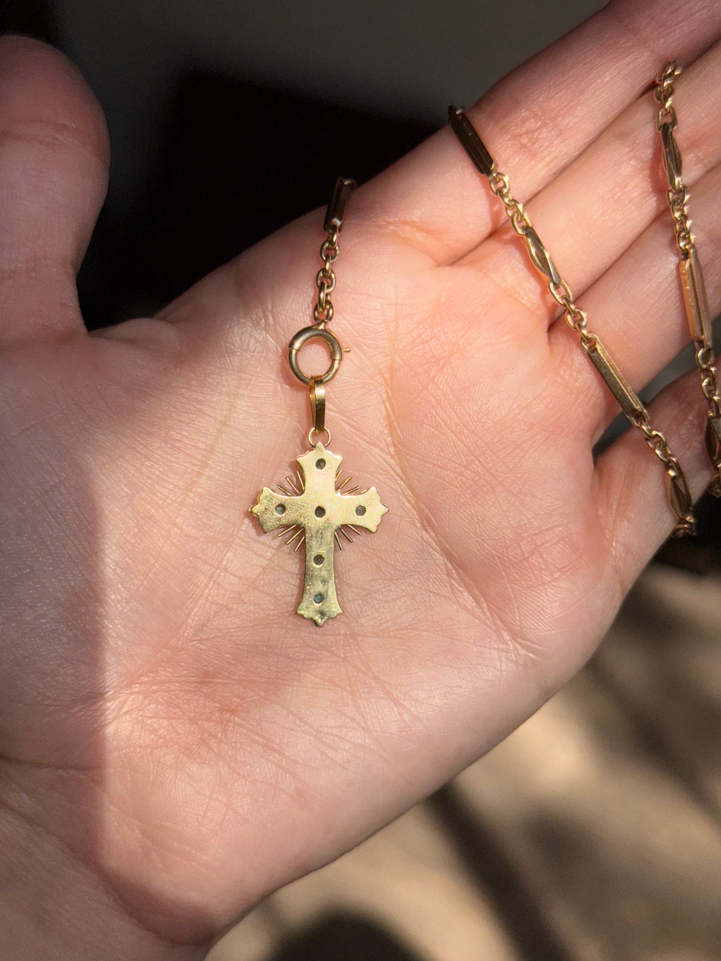 Beautiful Vintage Natural Emerald 18k Gold Cross Pendant (NO CHAIN)