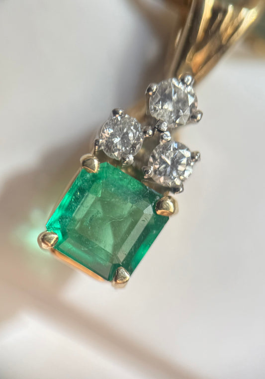 14k Gold Half Carat Natural Columbian Emerald and Diamond Pendant Necklace 19" Chain