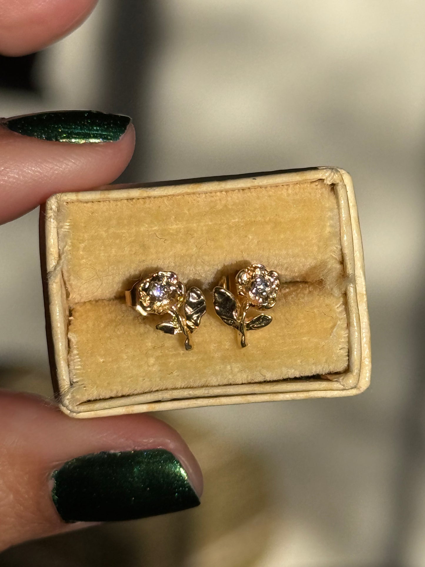 14k Rose Diamond Accented Stud Earrings