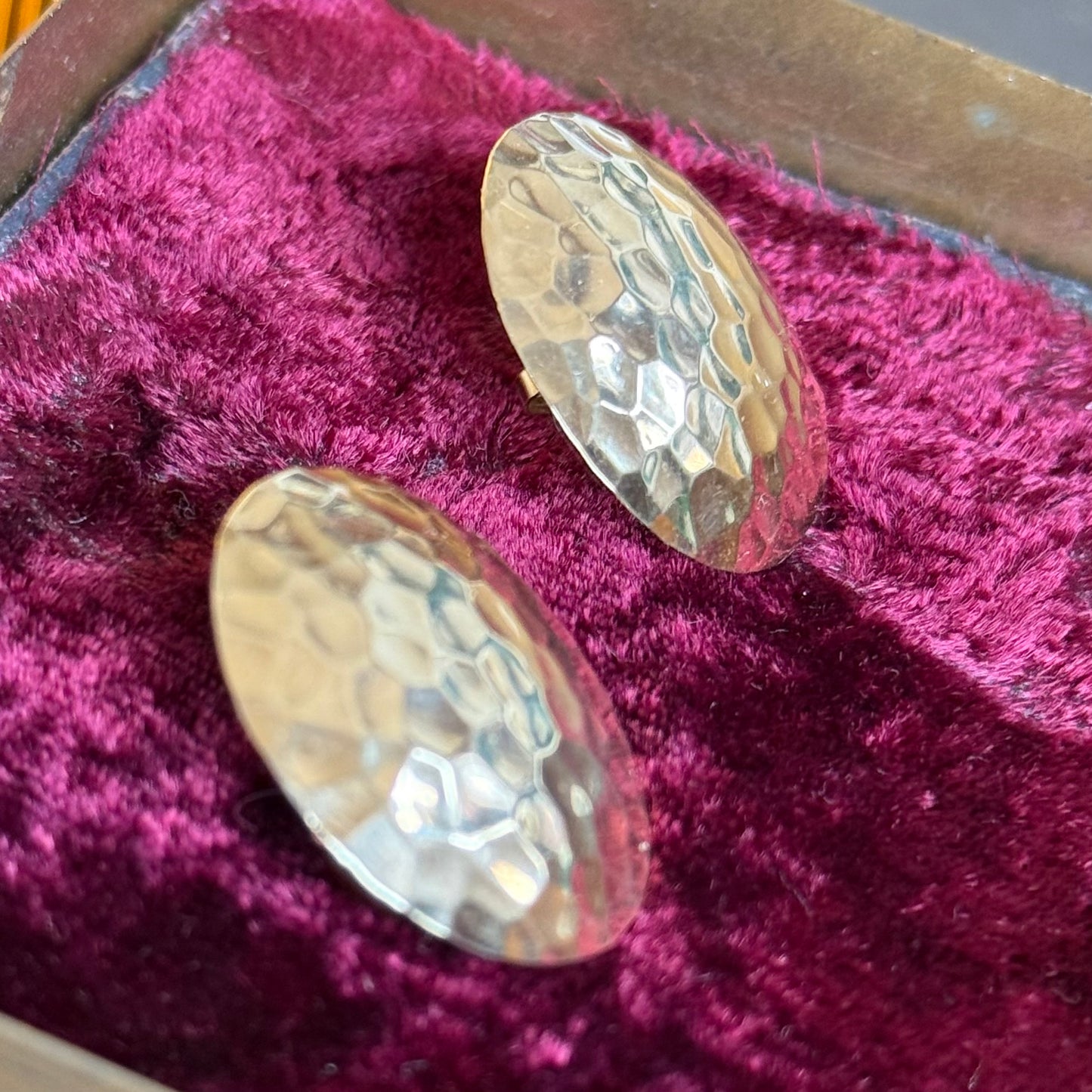 Awesome Hammered 1” Round Textured 14k Gold Disc/Button Statement Earrings