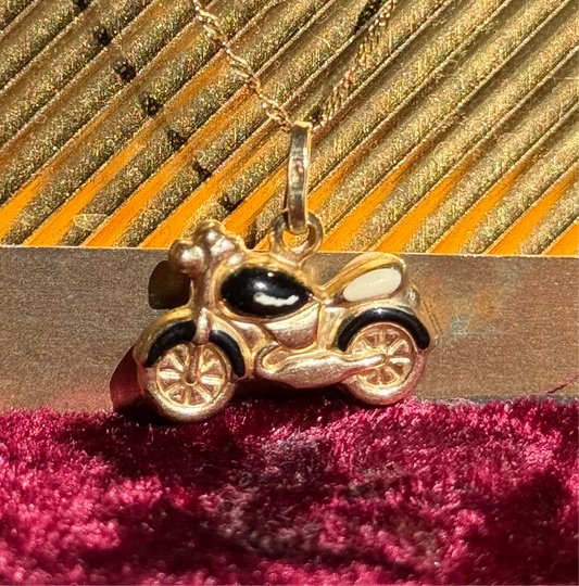 Vintage Italian 3D Puffy 10k Gold Enamel Motorcycle Charm (NO CHAIN)