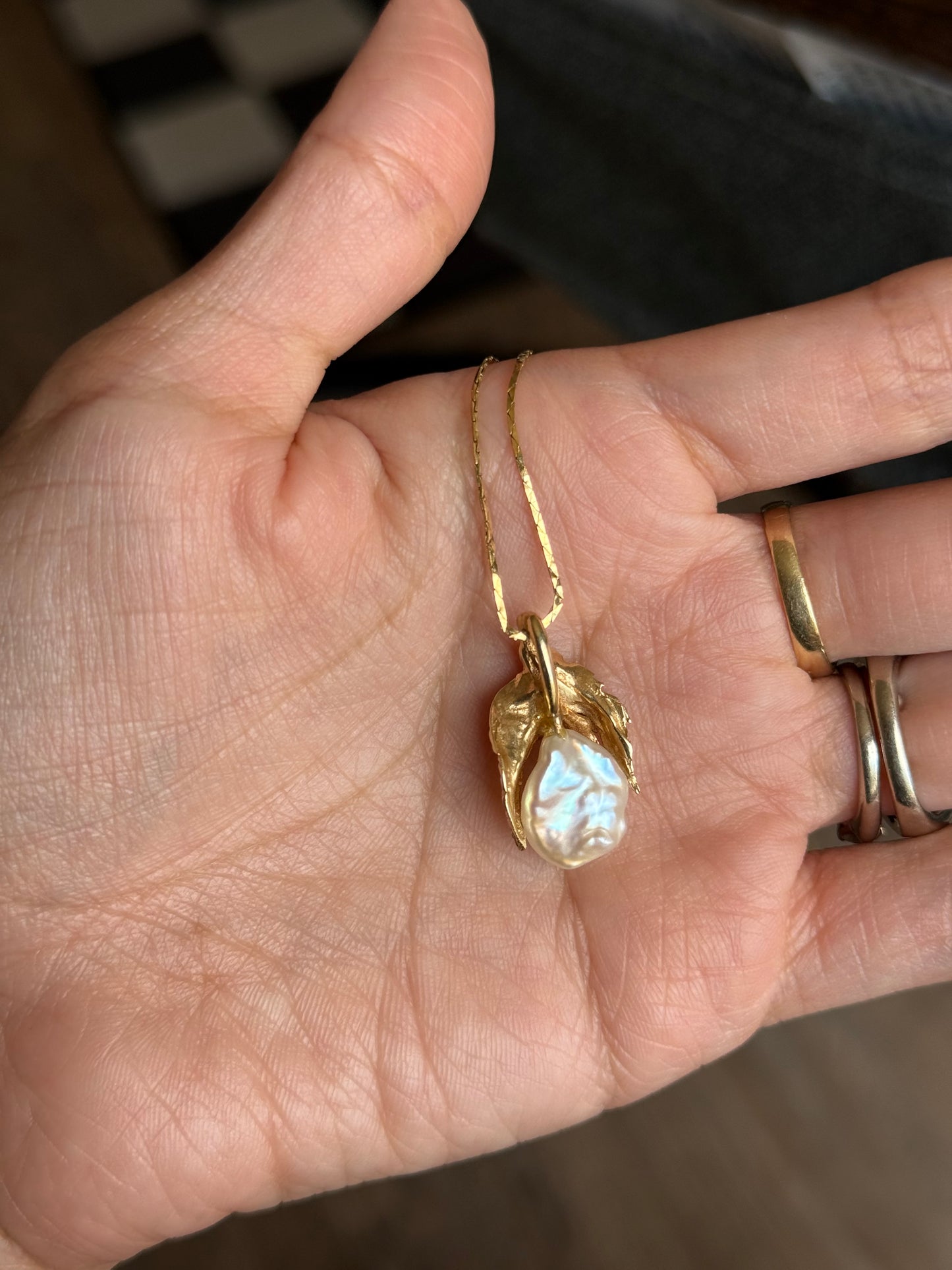 Pretty 14k Gold Baroque & Diamond Accented Leaf Motif Pendant (NO CHAIN)