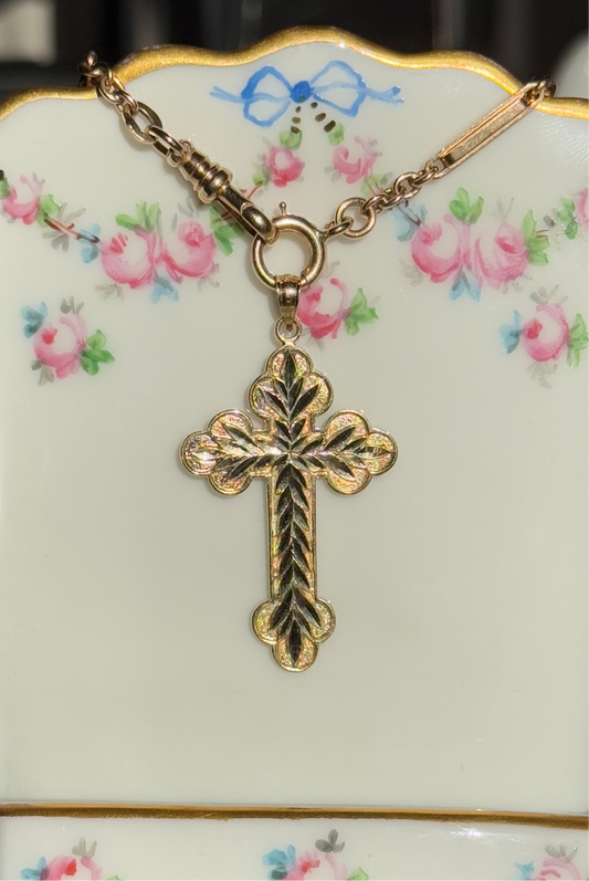 Beautiful Solid 14k Gold Diamond Cross (Orthodox) Pendant (No Chain)