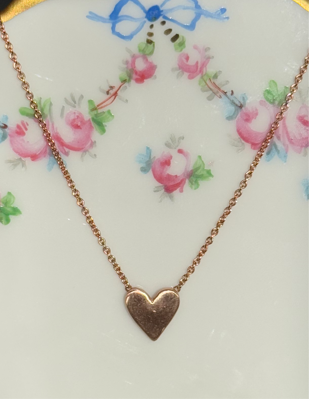 Lovely Dainty Matte 14K Rose Gold Heart Necklace Choker 15"