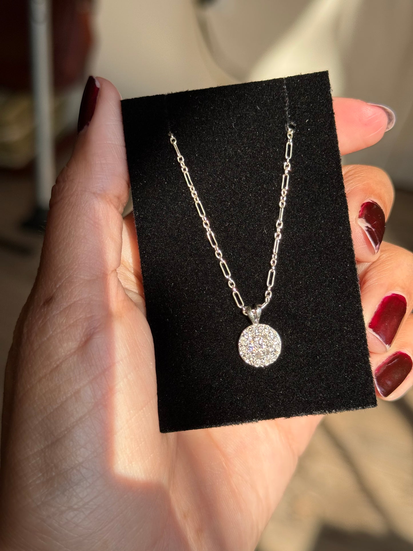 Vintage 18k White Gold Pave Set Diamond Cluster Pendant with 10k White Gold Chain 20”