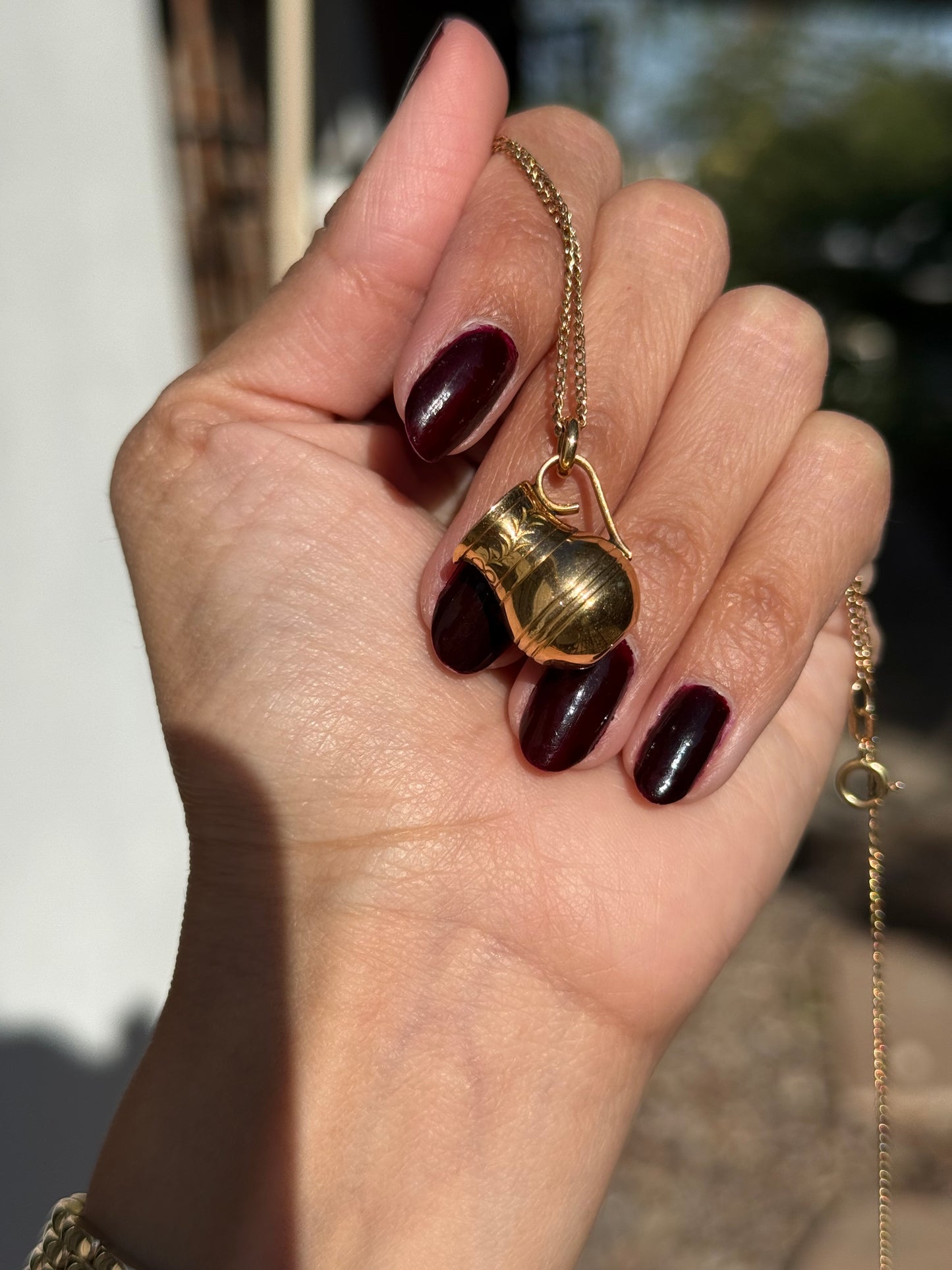 Adorable 18k Gold Floral Carved Vintage Pitcher Charm (NO CHAIN)