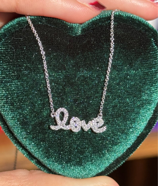 Sydney Evan 14k White Gold Diamond Love Script Small Pendant Necklace 16"/18"