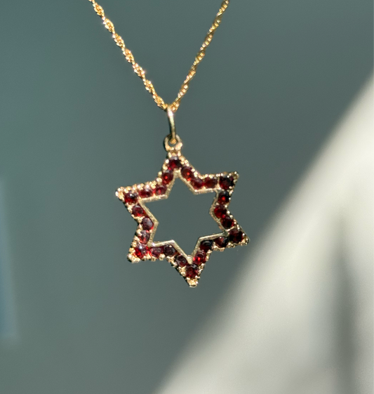 14k Gold Vintage Garnet Star of David Pendant (NO CHAIN)