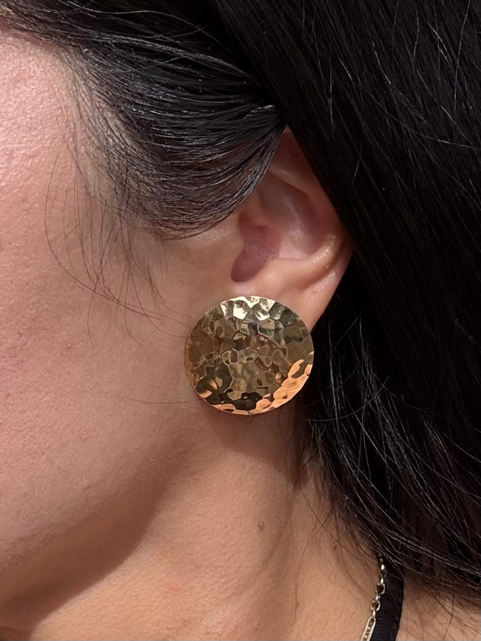 Awesome Hammered 1” Round Textured 14k Gold Disc/Button Statement Earrings