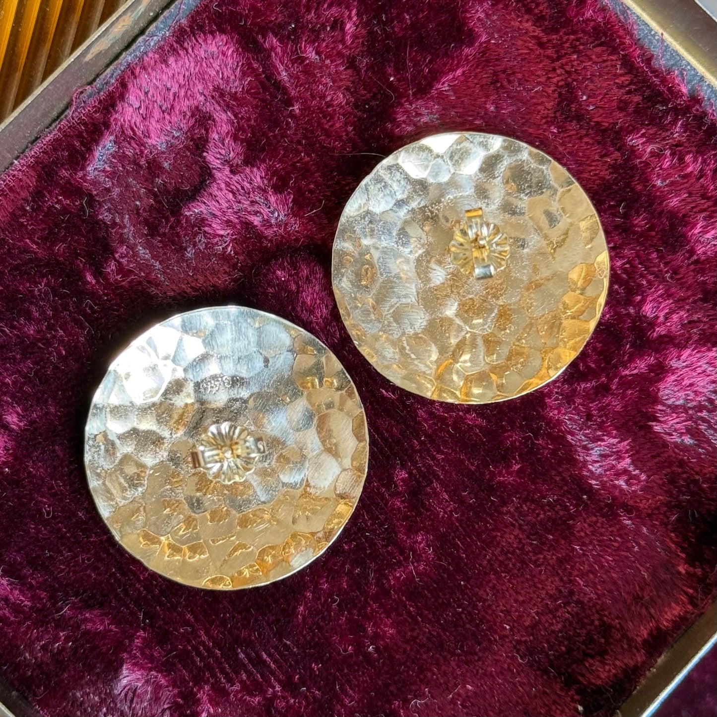 Awesome Hammered 1” Round Textured 14k Gold Disc/Button Statement Earrings