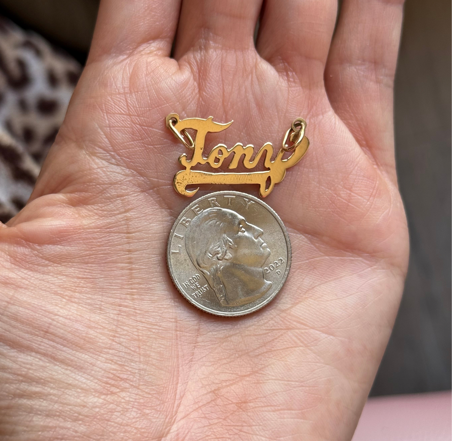 10k Gold “Tony” Cursive Font Nameplate Charm Double Bails (NO CHAIN)