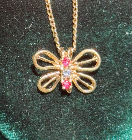 14k Ruby Diamond Butterfly Pendant (NO CHAIN)