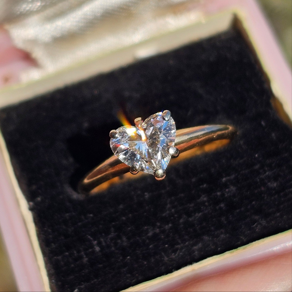 Stunning 1 Carat Heart Cut Natural Diamond Solitaire Ring Size 5.75