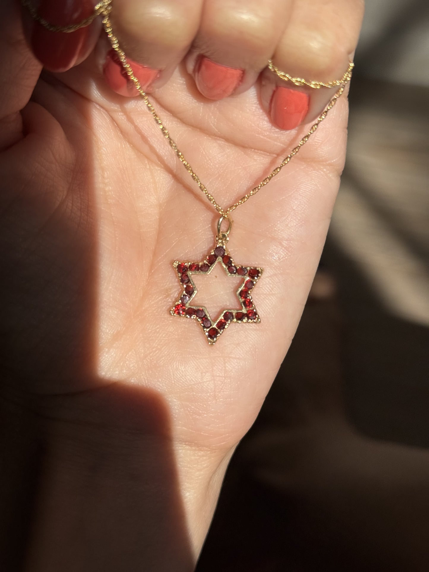 14k Gold Vintage Garnet Star of David Pendant (NO CHAIN)