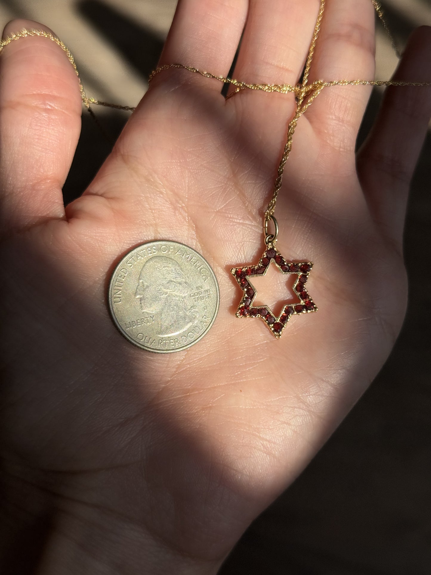 14k Gold Vintage Garnet Star of David Pendant (NO CHAIN)