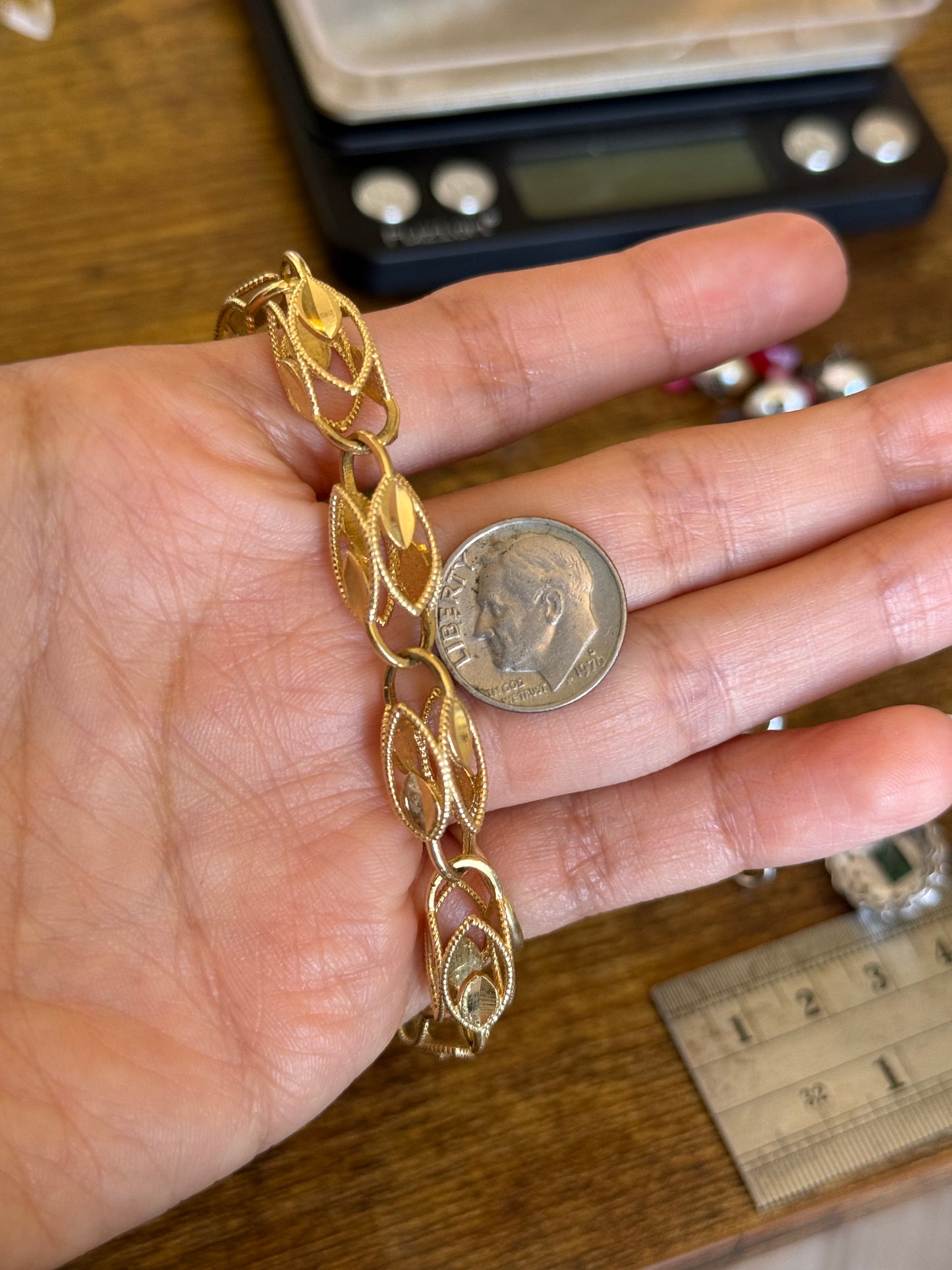 14k Gold 7.3mm Wide Chunky Turkish Link Bracelet 8.25"