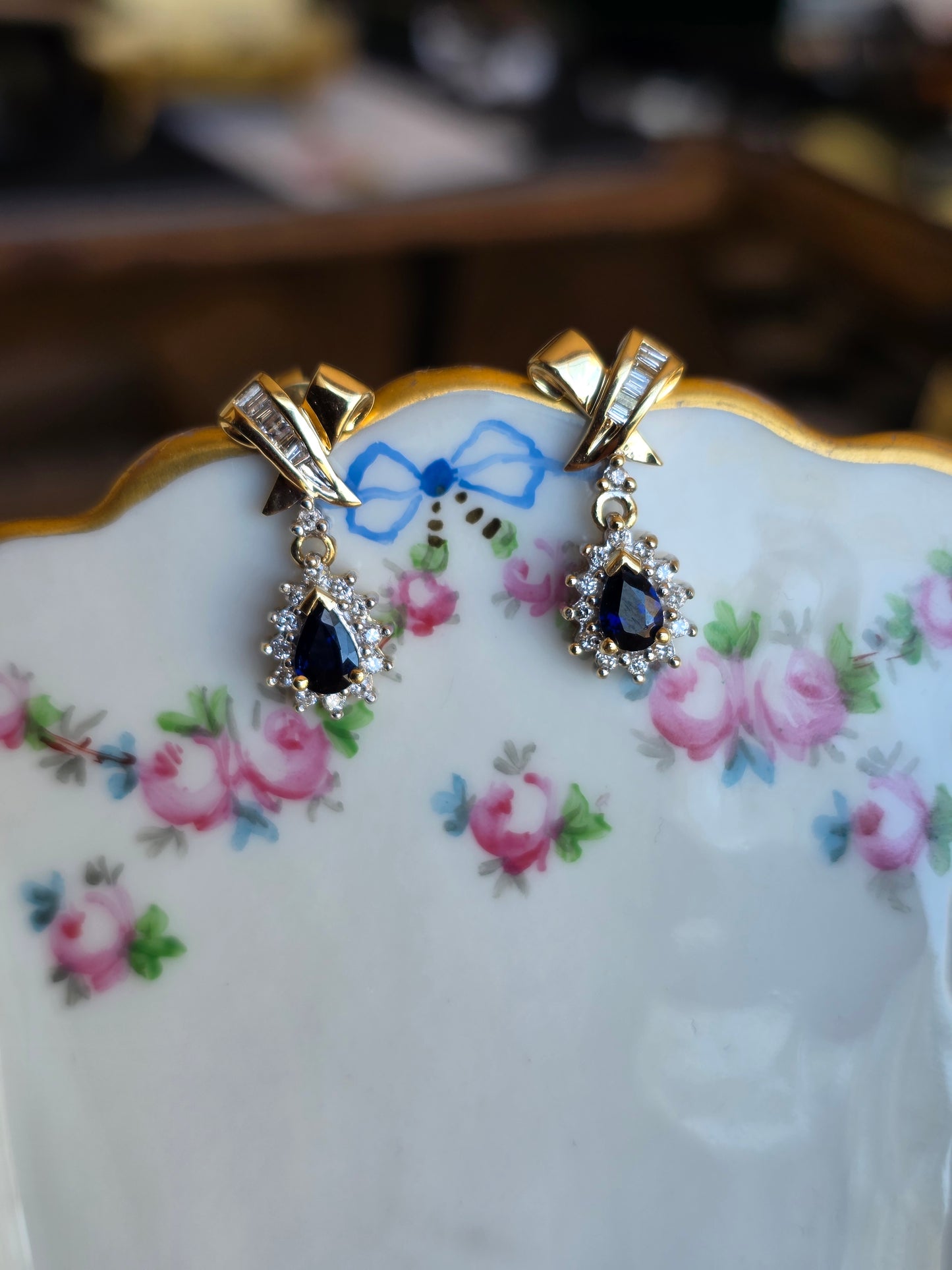 RESERVED- DO NOT BUY: Beautiful 14k Sapphire Diamond Dangle Earrings
