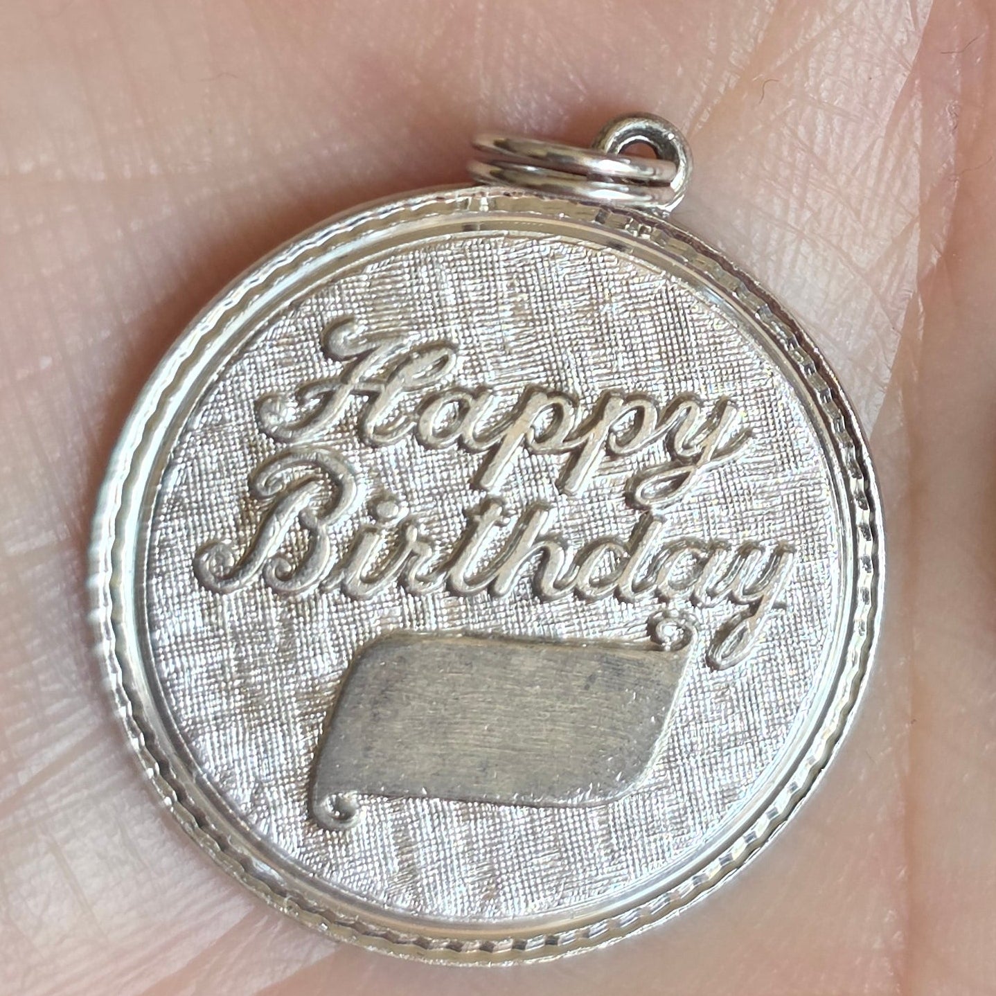 Sterling Silver Vintage "Happy Birthday" Solid Round Medallion Pendant (NO CHAIN)