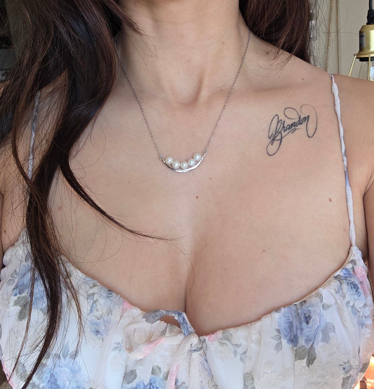 Pretty Sterling Silver Genuine 5 Pearl Necklace 18"