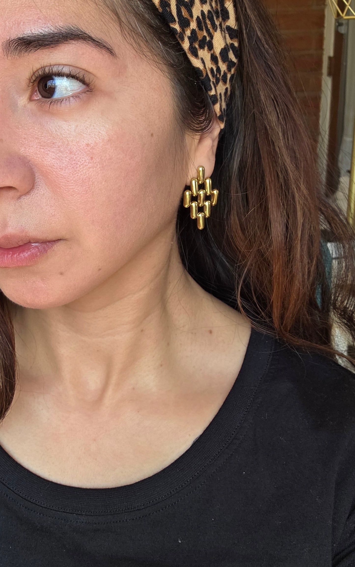 Awesome Italian 14k Gold Panther Link Diamond Shaped Dangle Statement Earrings