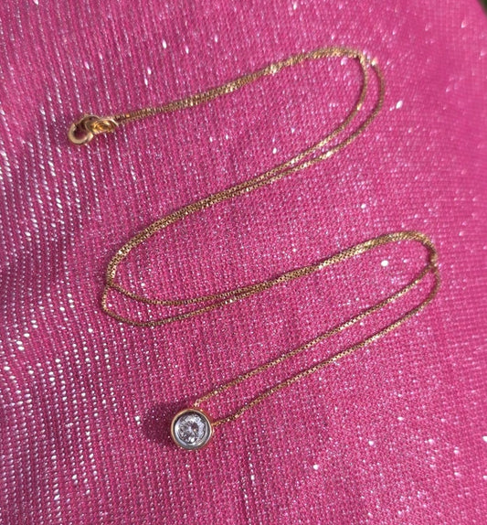 Lovely 14k Gold Bezel Set Round 1/3ct Diamond Slider Pendant Necklace With 20" Box Chain