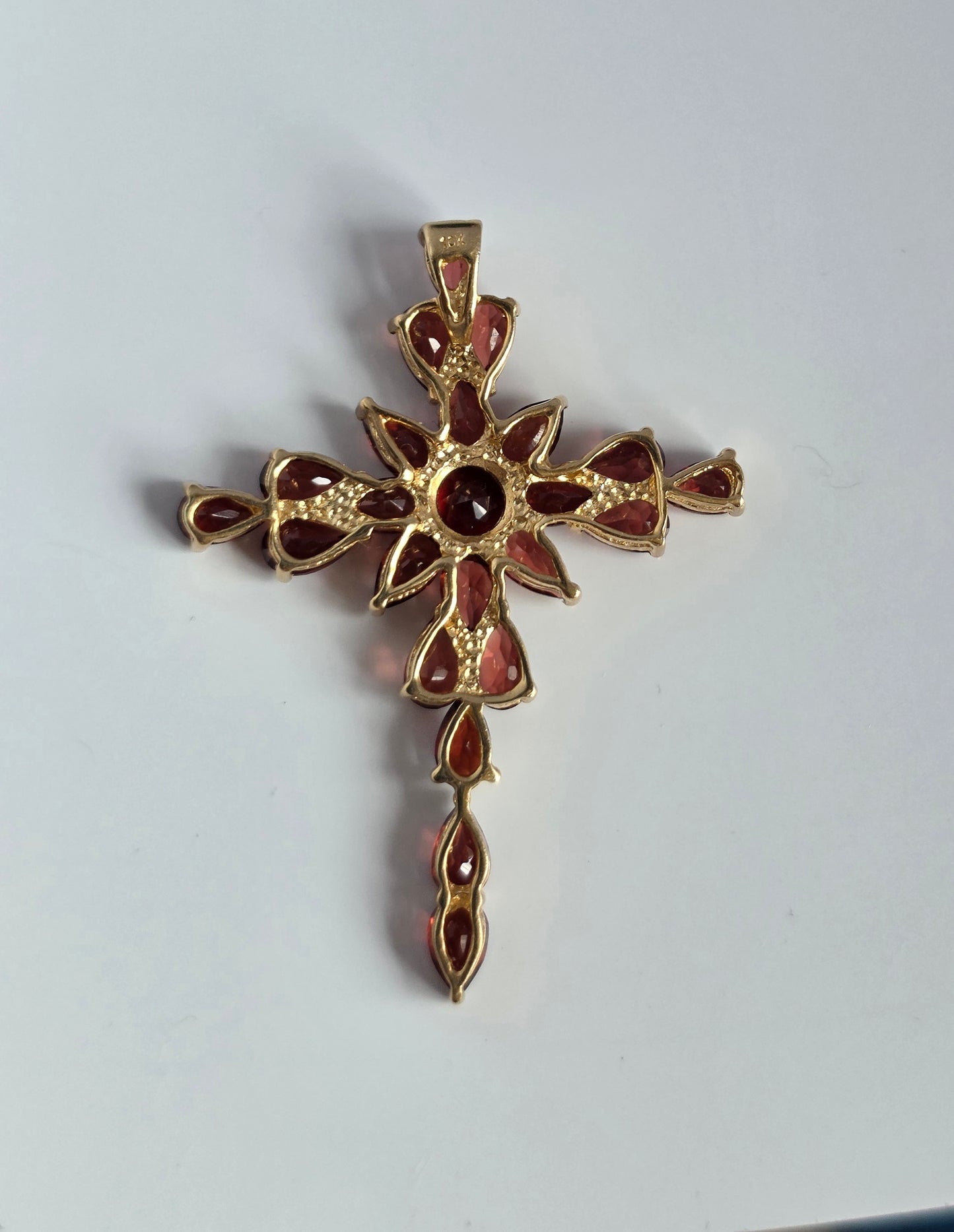 Crimson Red 10k Gold Large Garnet Cross Pendant (NO CHAIN)