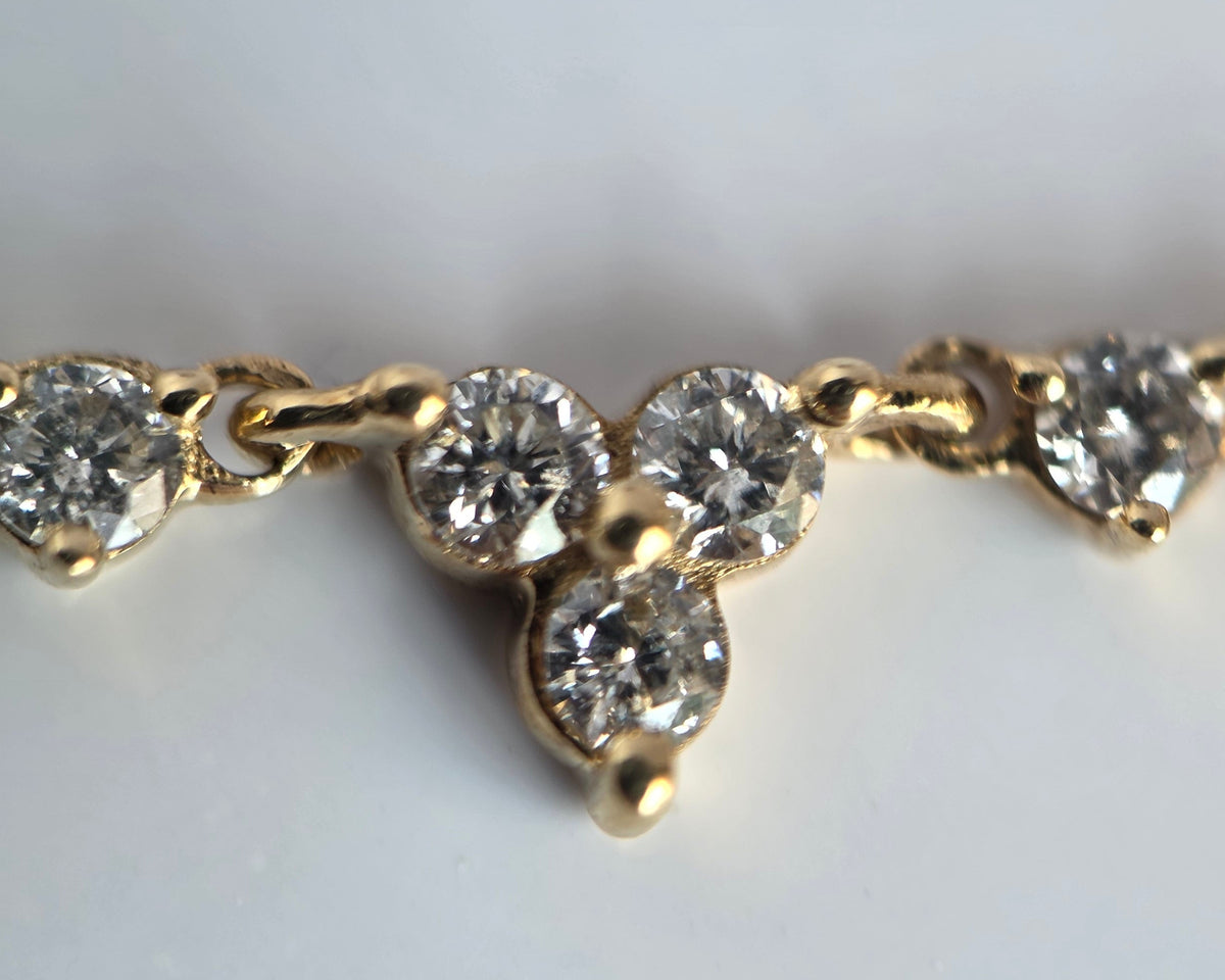 Gorgeous 10k Gold Dainty .40CTW Trefoil Diamond Station Necklace Adjustable Length 16"/17"/18"