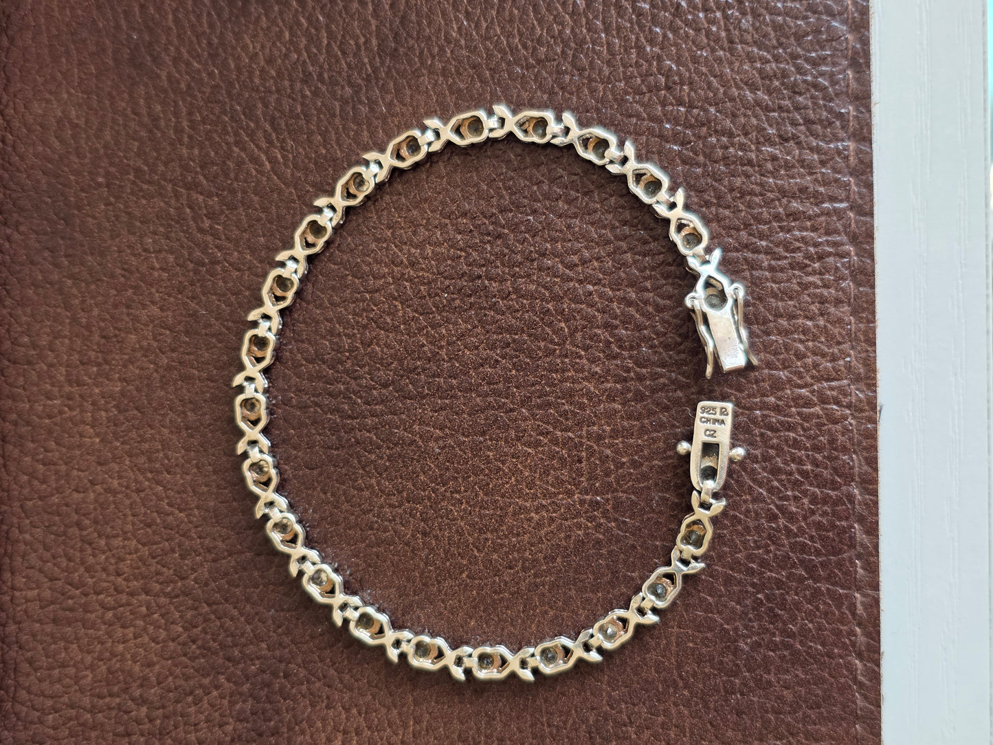 Solid 925 Sterling Silver CZ Stone X Link Tennis Bracelet 7.25"