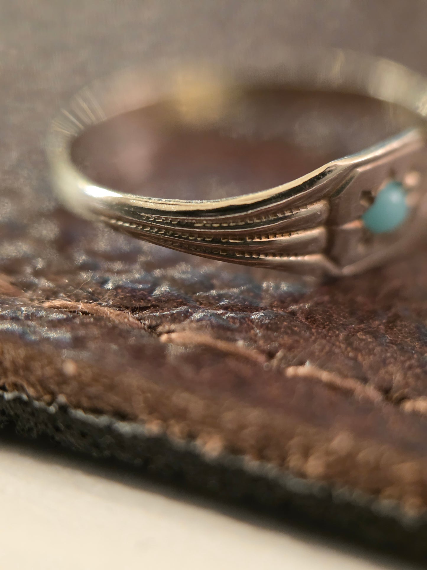 Vintage 10k White Gold Turquoise Baby Ring Less than a Size 1 / Midi / Charm (NO CHAIN)