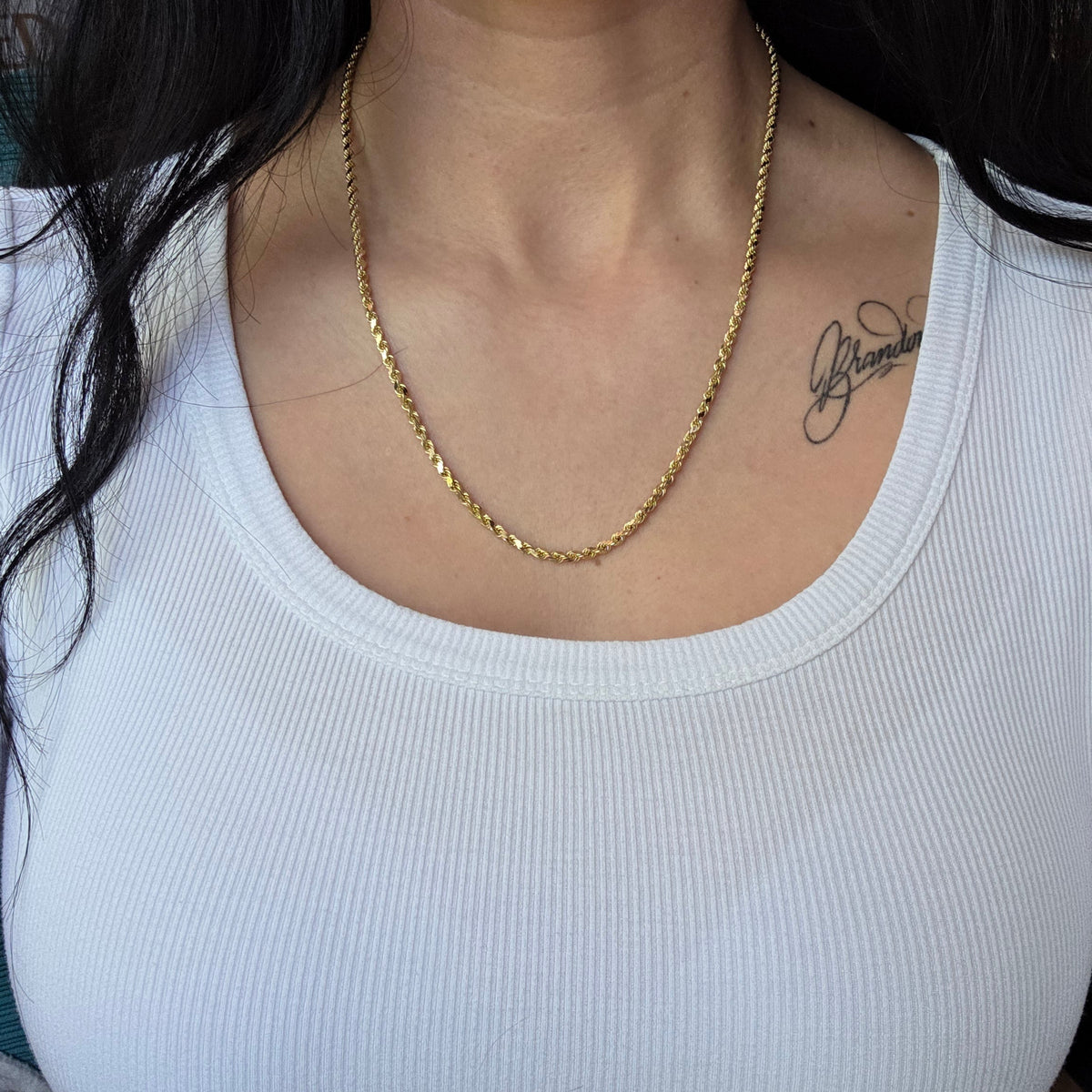14k Gold Diamond Cut Hollow Style Rope Chain 20"