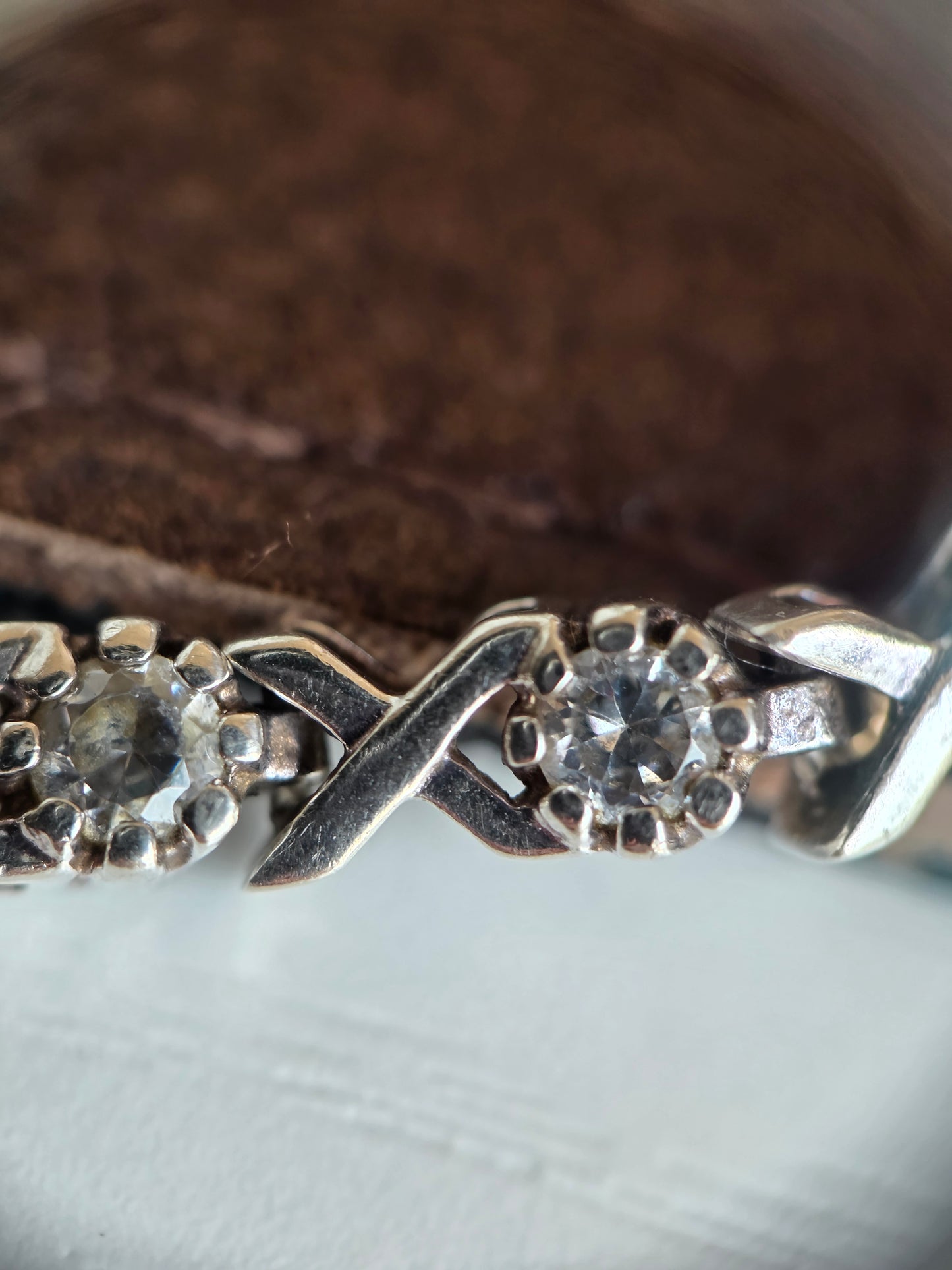 Solid 925 Sterling Silver CZ Stone X Link Tennis Bracelet 7.25"
