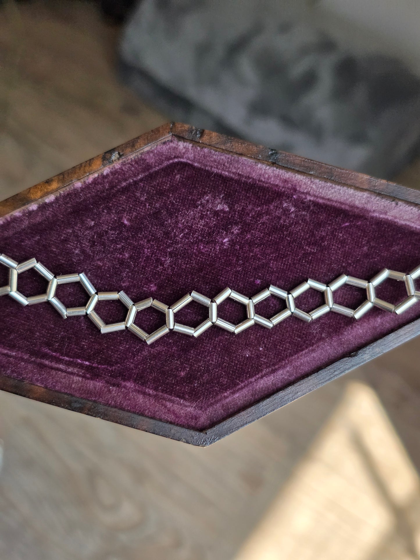 Unique Sterling Silver Honey Comb Choker Collar Necklace 14"