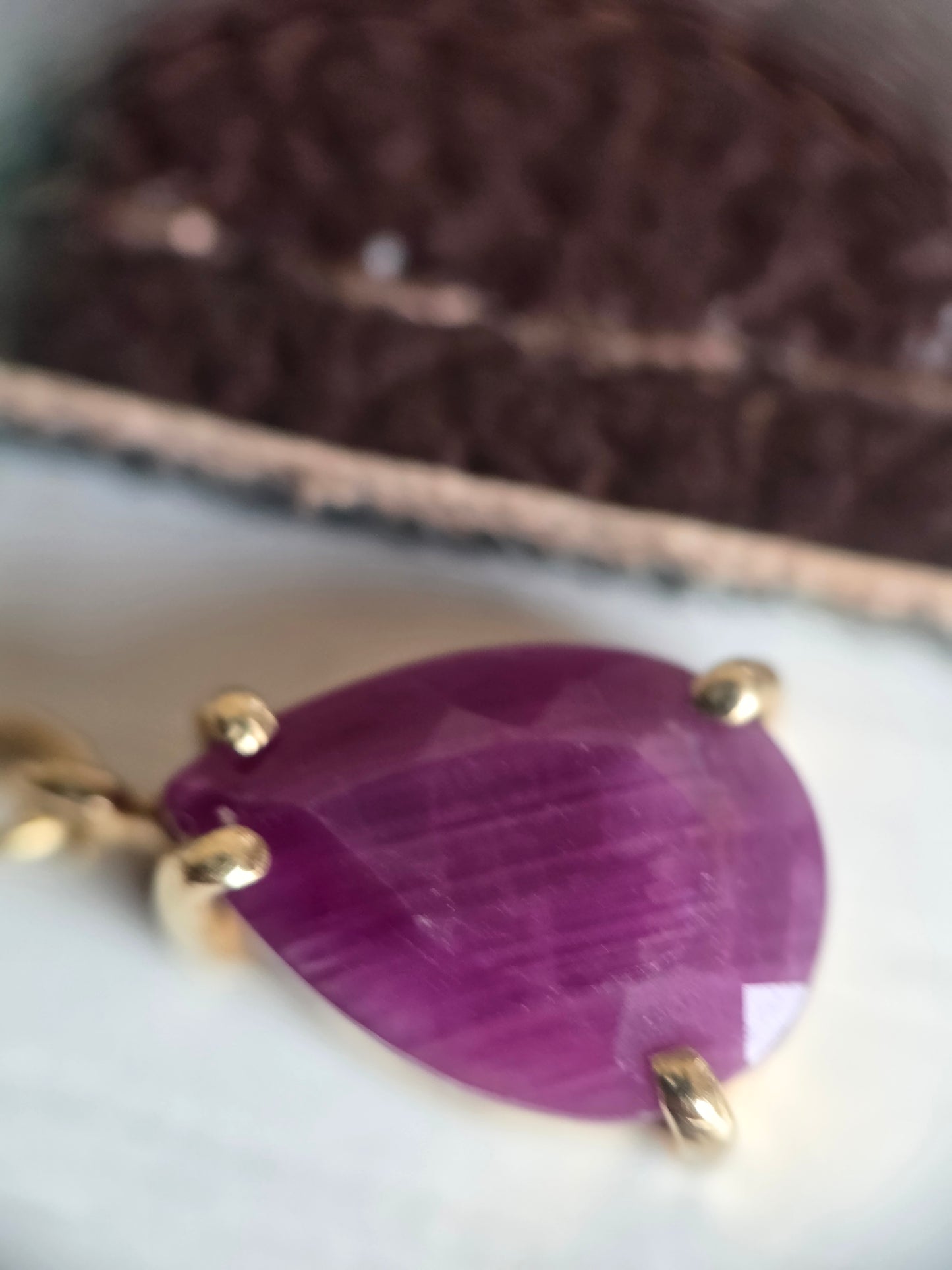 Dainty 10k Gold Pear Cut 2.50ct Ruby Lariat Y Drop Necklace 16"