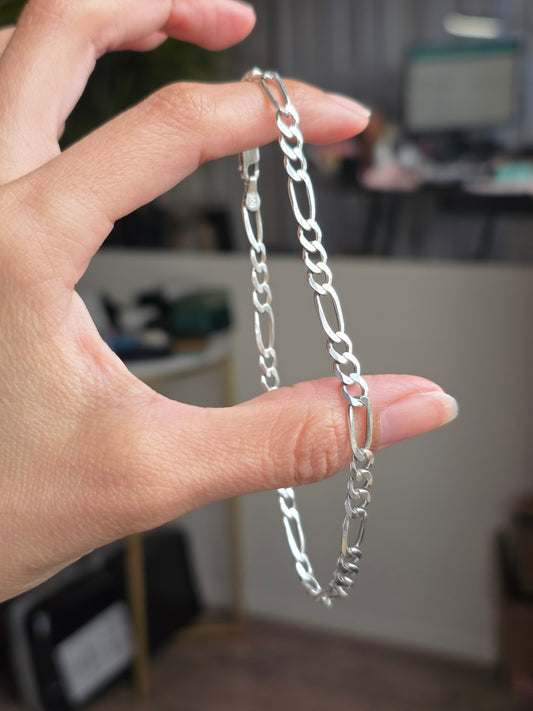 925 Sterling Silver Figaro 5mm wide Anklet 10"