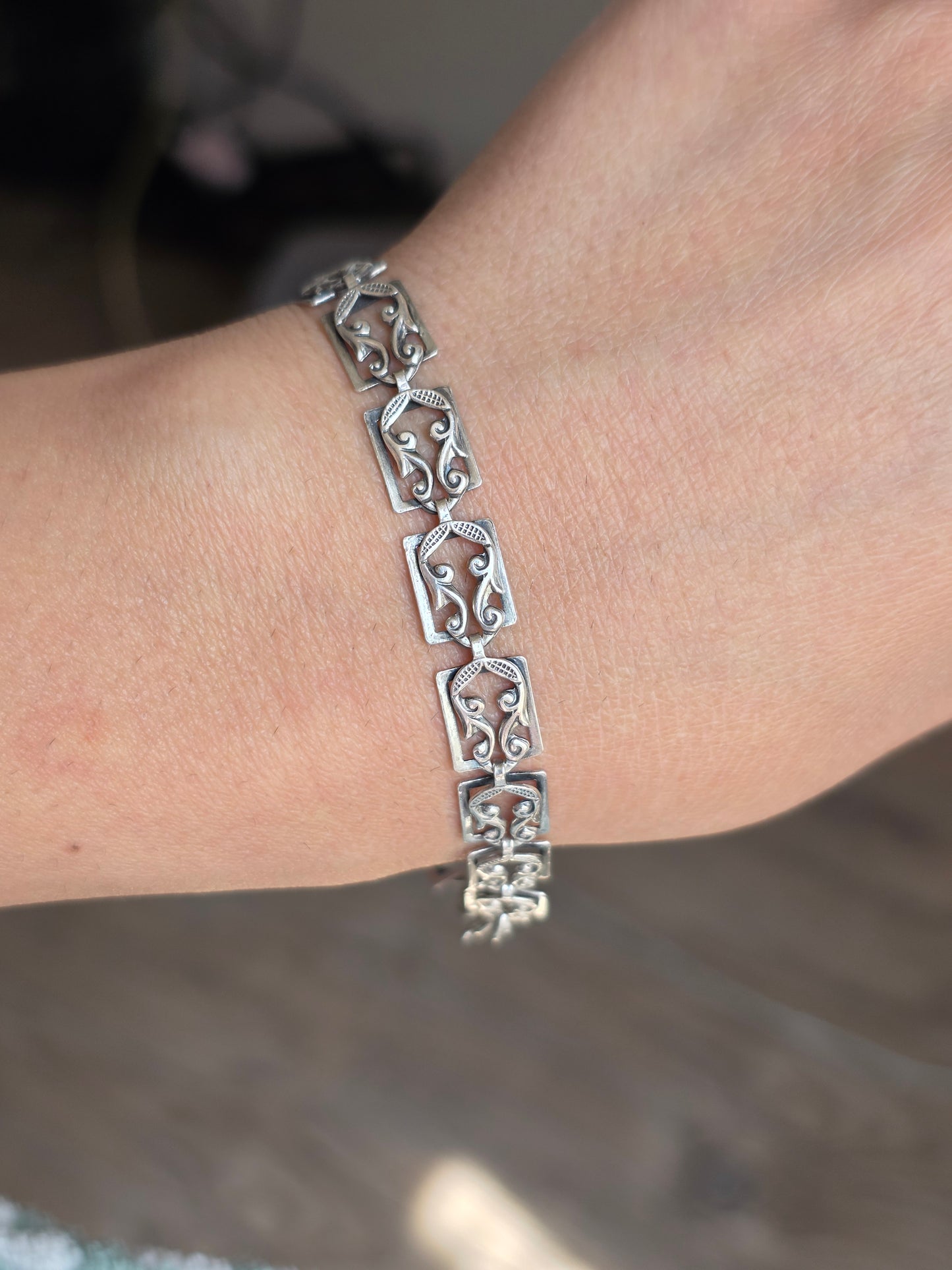Beautiful Vintage Scrollwork Panel Danecraft Sterling Silver Bracelet 7.5"