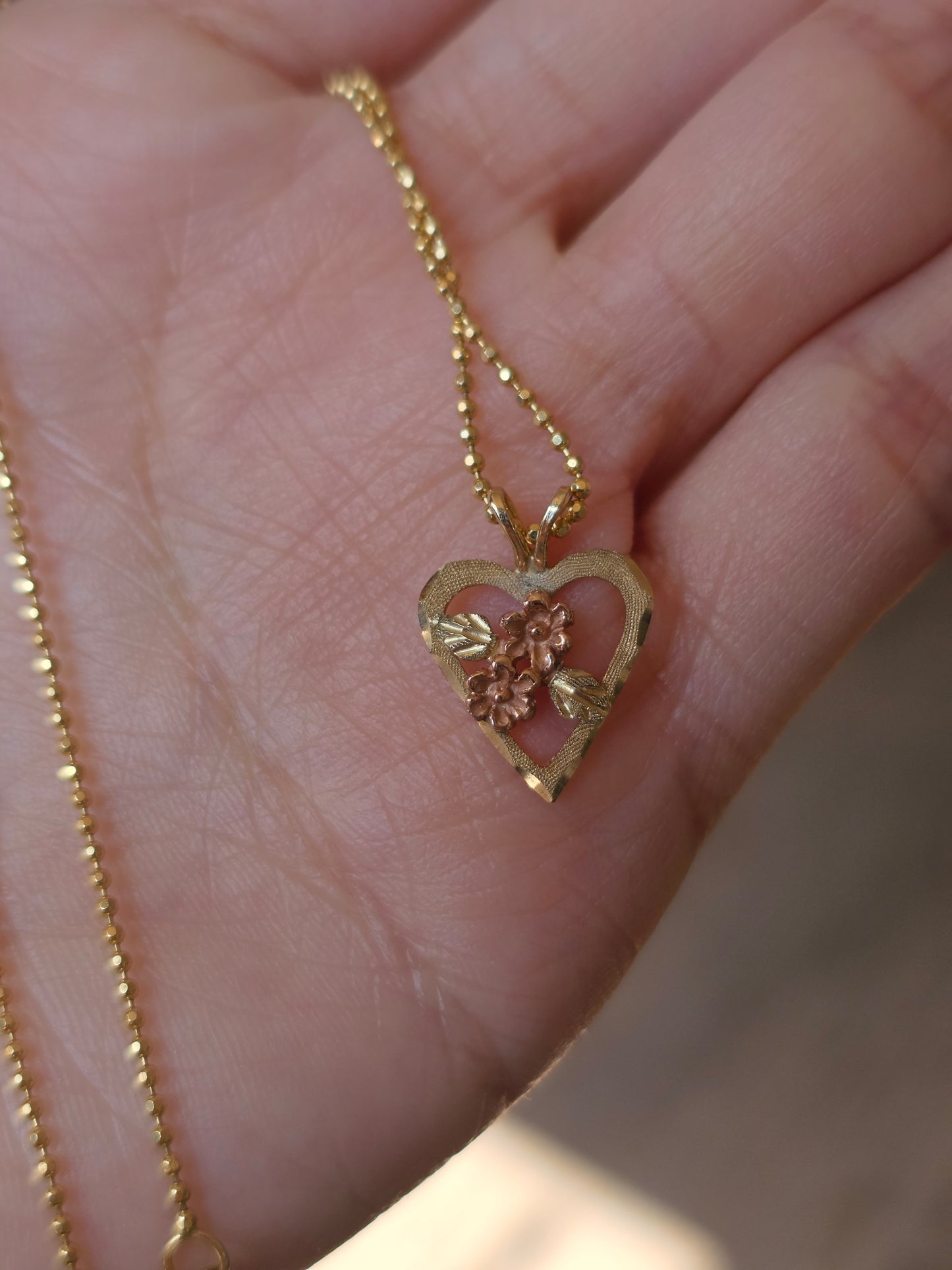 Pretty 10k 2Toned Gold Flowers Heart Pendant (NO CHAIN)