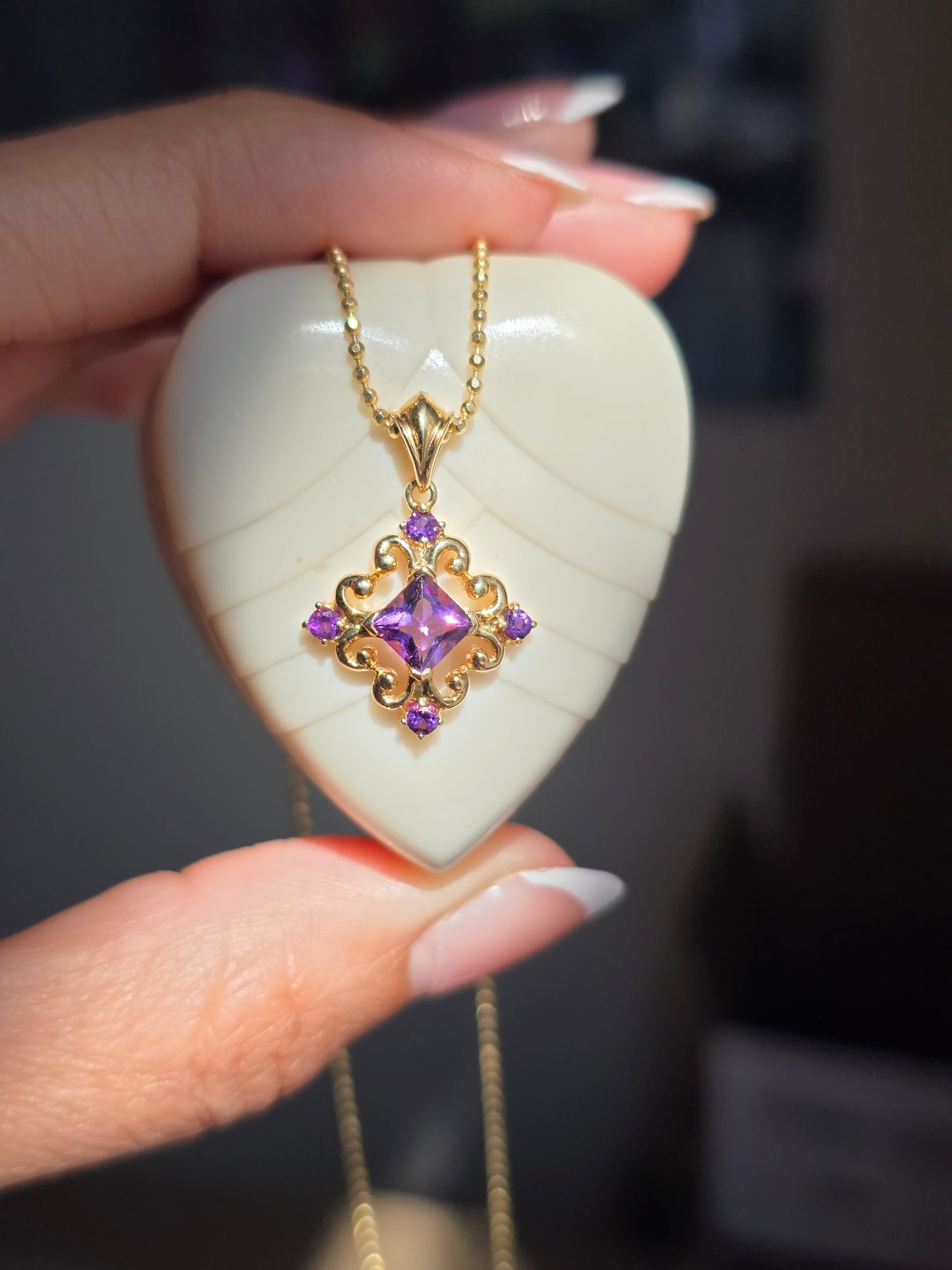 Stunning 14k Gold Filigree Princess Amethyst Pendant (NO CHAIN)