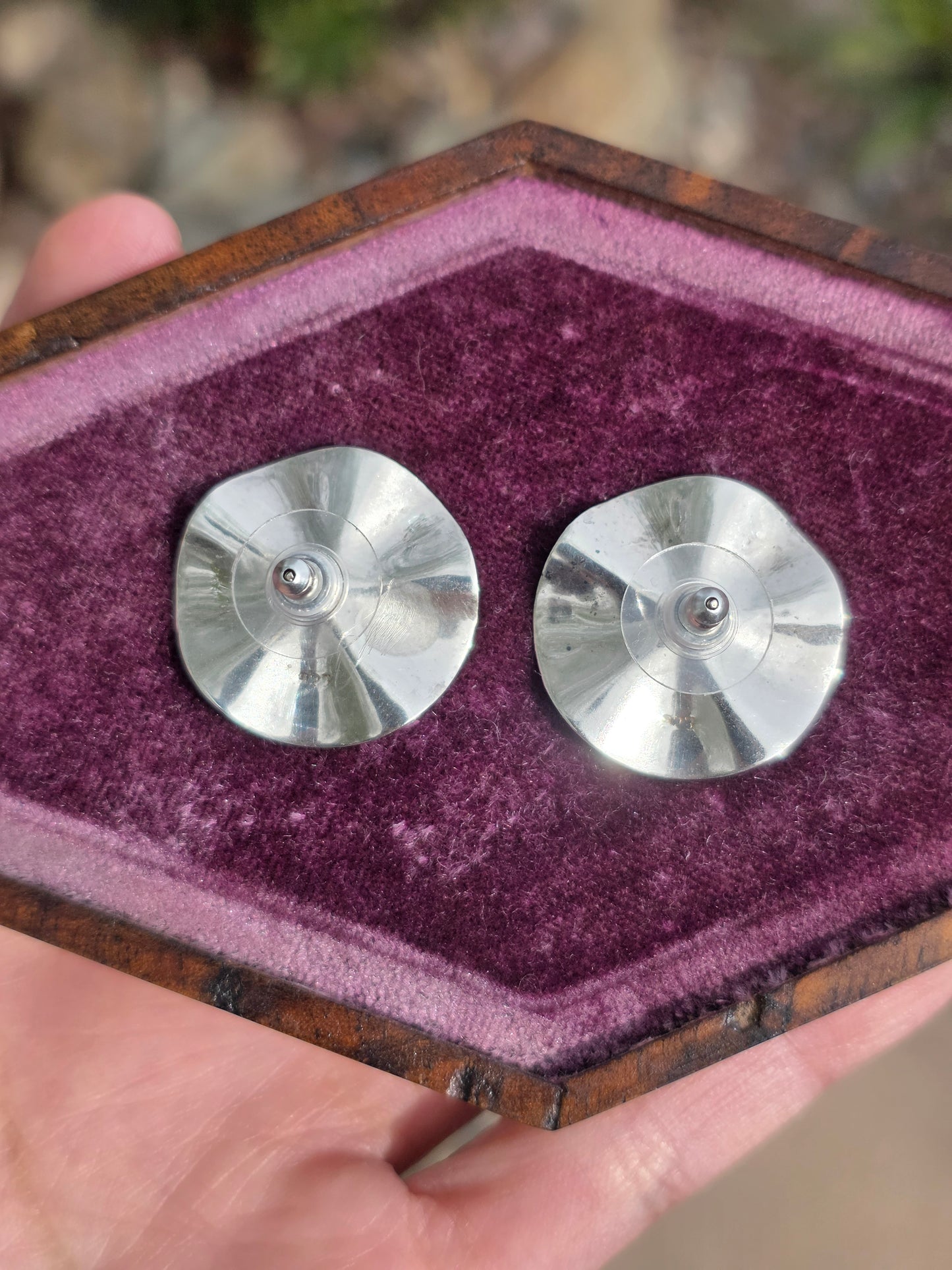 Sterling Silver Round Wavy Disc 24mm Wide Button Stud Statement Earrings