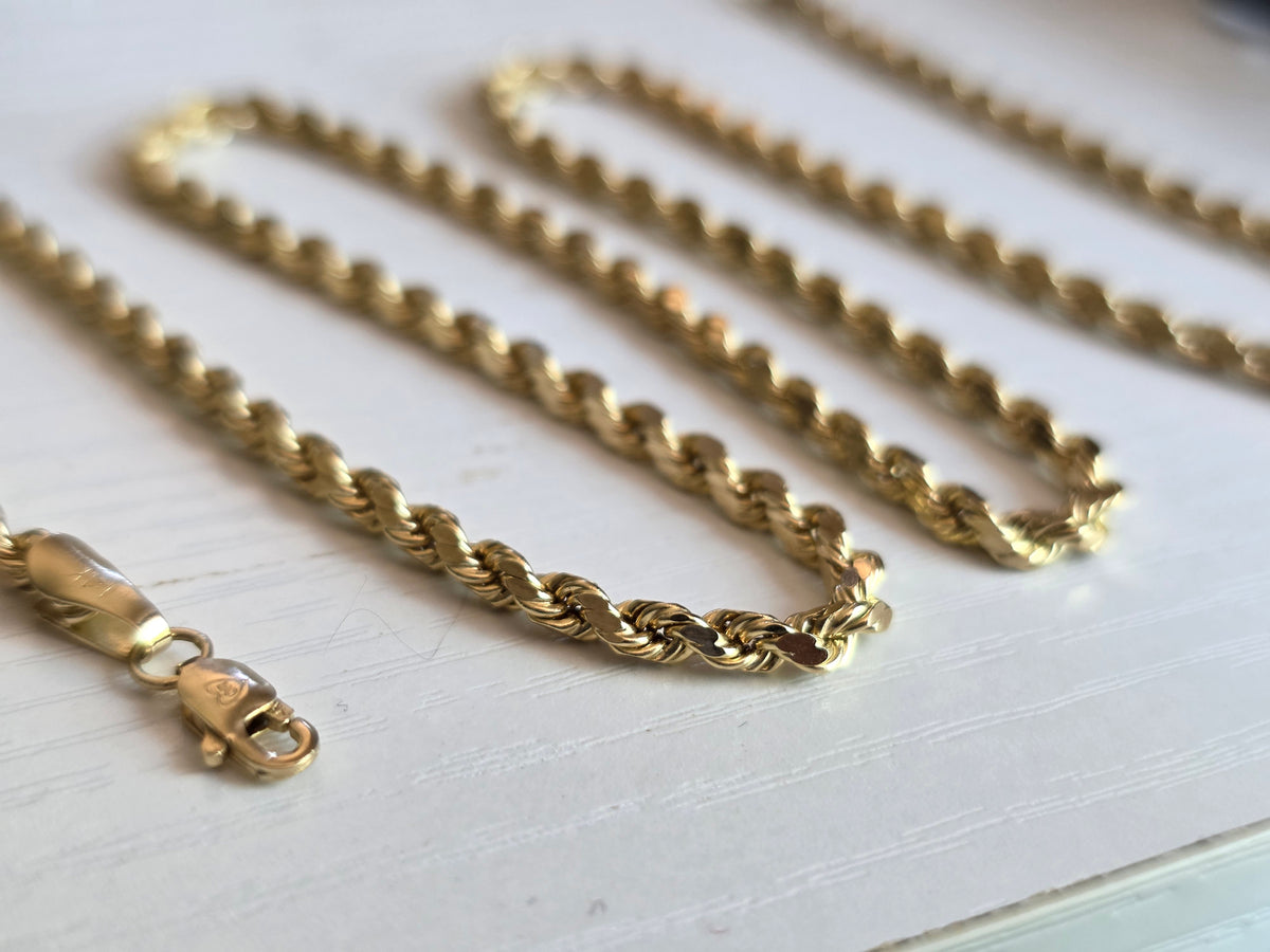 14k Gold Diamond Cut Hollow Style Rope Chain 20"