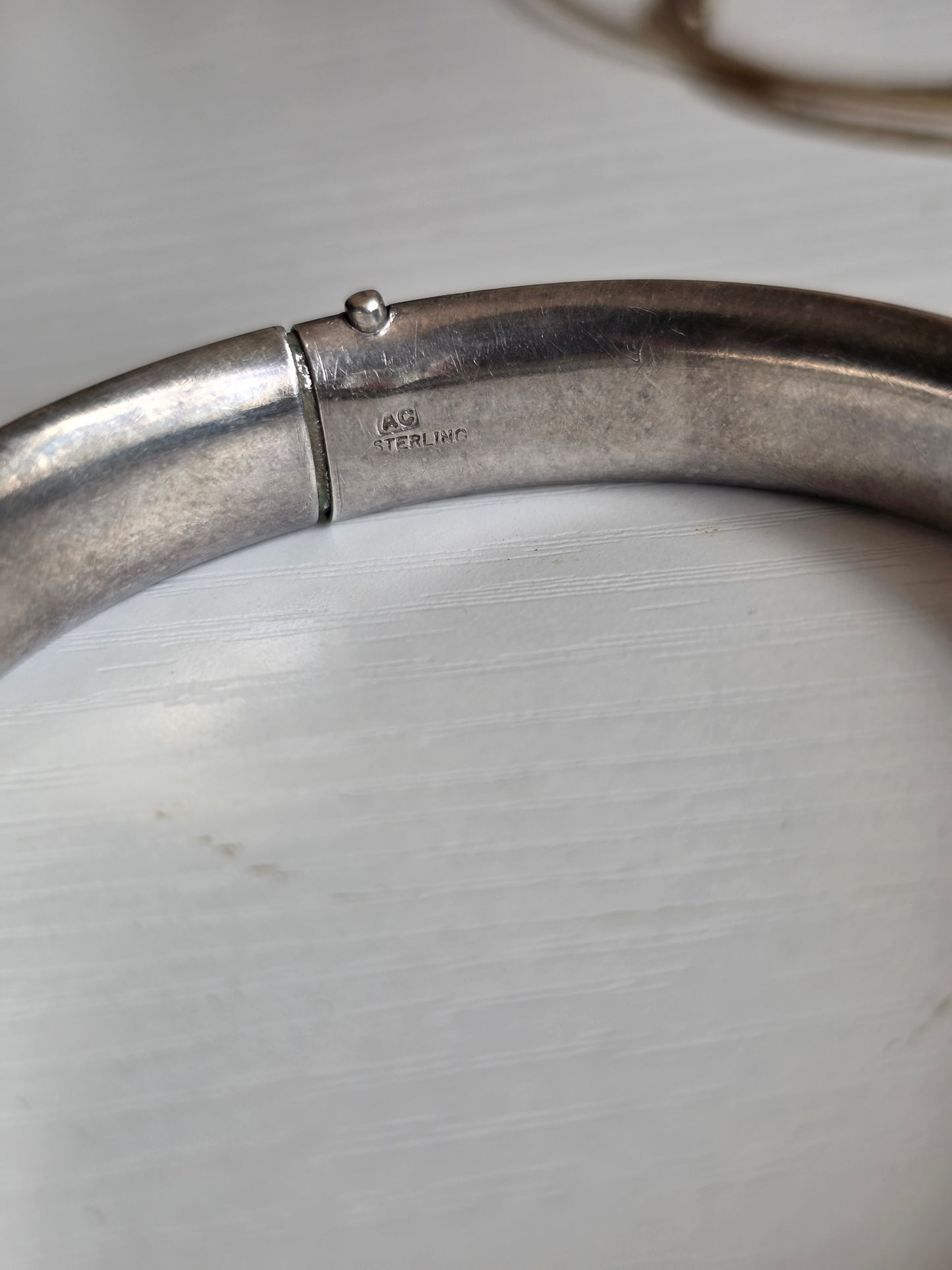 Beautiful Vintage Floral Etched Sterling Silver Bangle Bracelet 6.5"