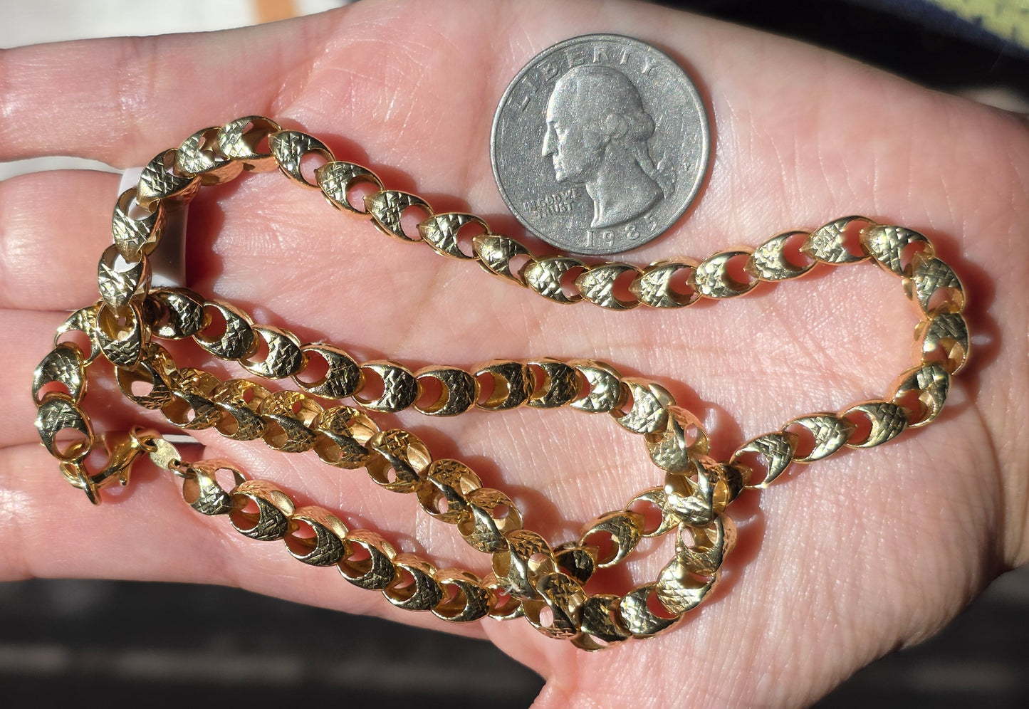 Stunning 14k Gold Vintage Tulip Link Textured Open Box Chain Necklace 18"