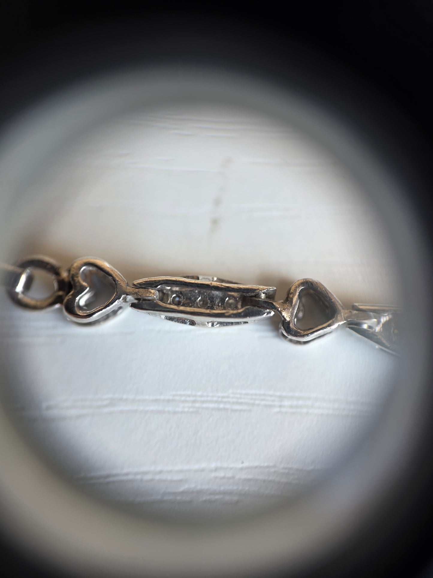 Pretty Sterling Silver Open Heart & Marquise Link Diamond Accented Tennis Bracelet 7.75"