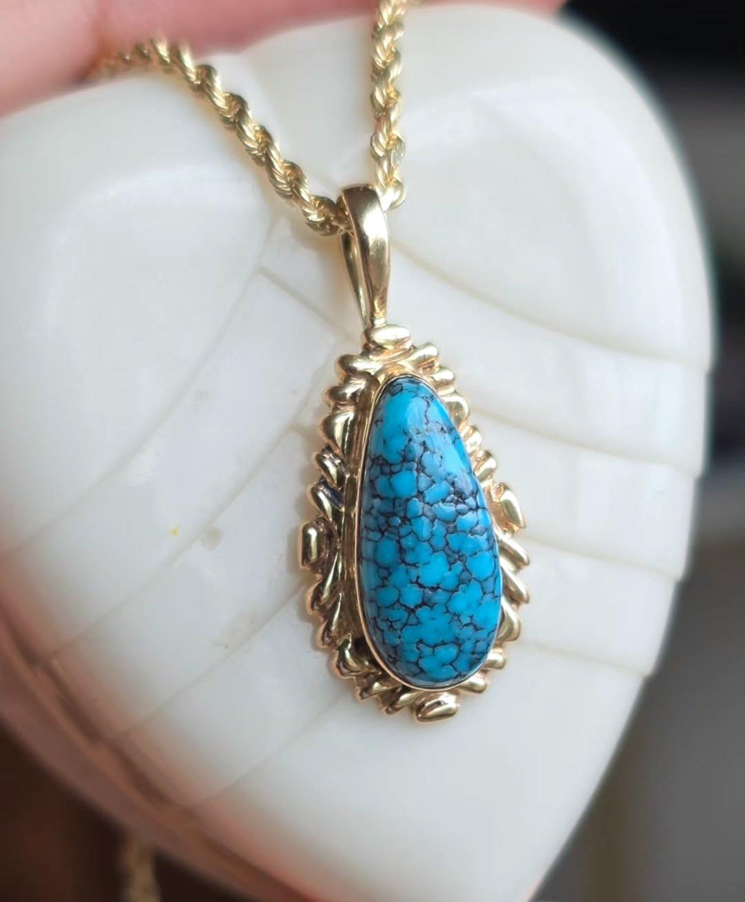 14k Gold Kingman Turquoise Pendant (NO CHAIN)