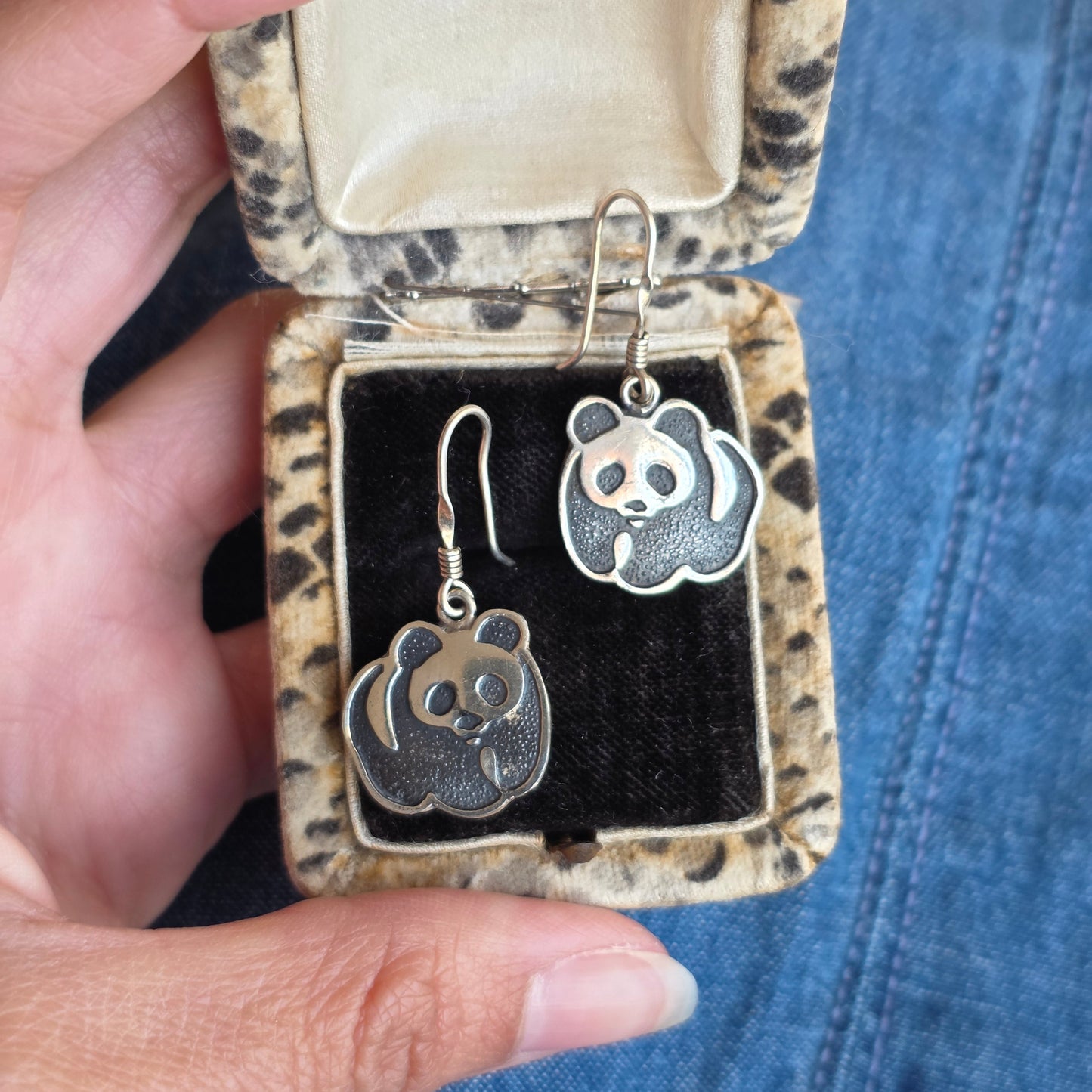 Solid Sterling Silver Panda Bear Dangle Earrings